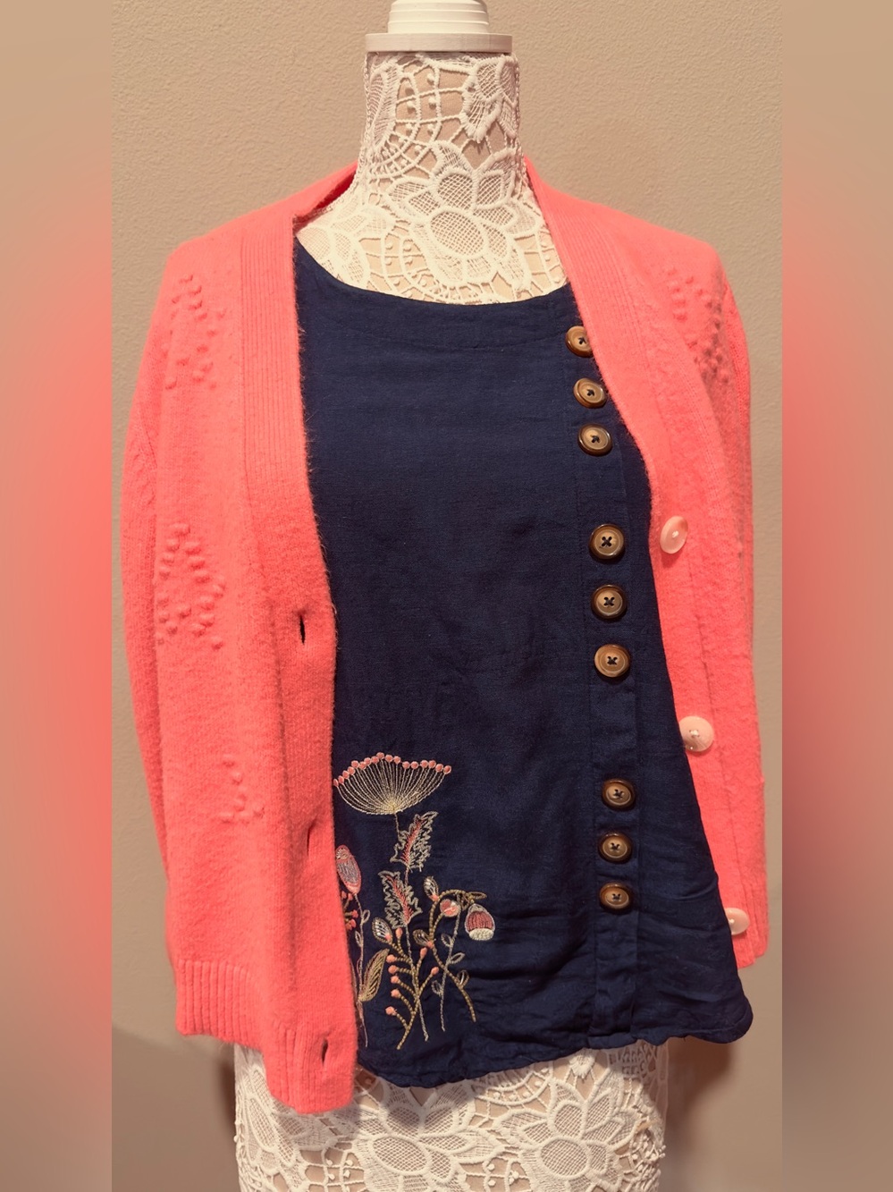 LOFT Coral Pink Button-Front Cardigan